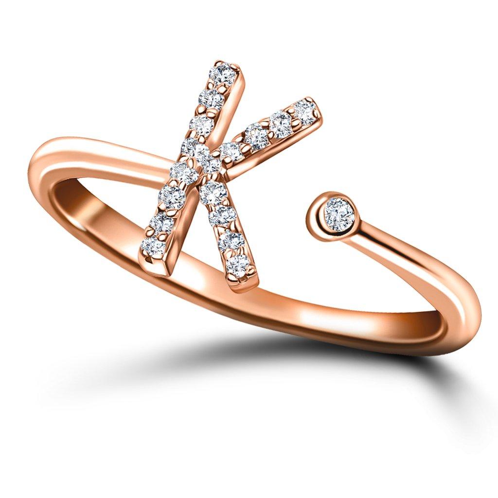 Im Angebot: Persönlicher Schmuck Diamant 0,10 Karat Initialer K Buchstabenring 18 Karat Roségold () 4