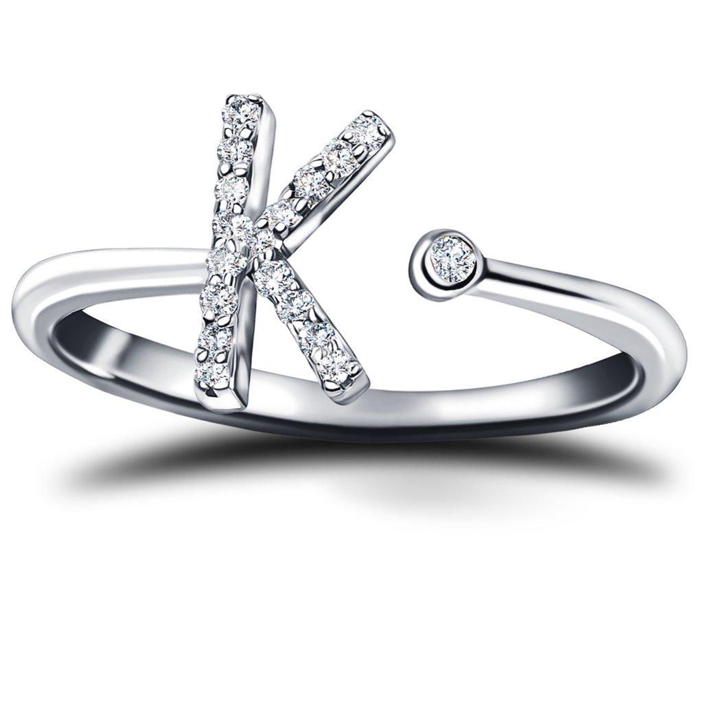 For Sale:  Personal Jewellery Diamond 0.10 Carat Initial K Letter Ring 18 Kt White Gold 2