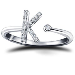 Personal Jewellery Diamond 0.10 Carat Initial K Letter Ring 18 Kt White Gold