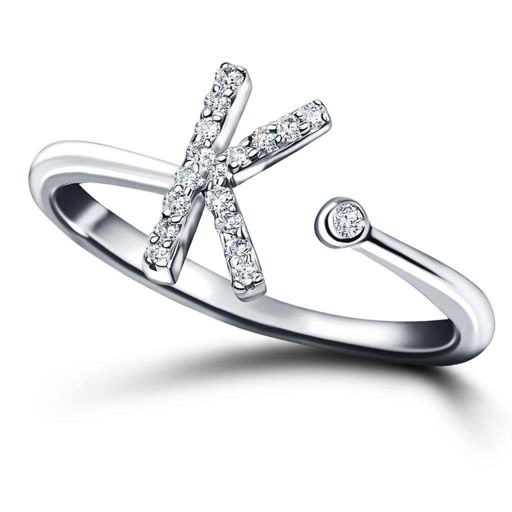 For Sale:  Personal Jewellery Diamond 0.10 Carat Initial K Letter Ring 18 Kt White Gold 3