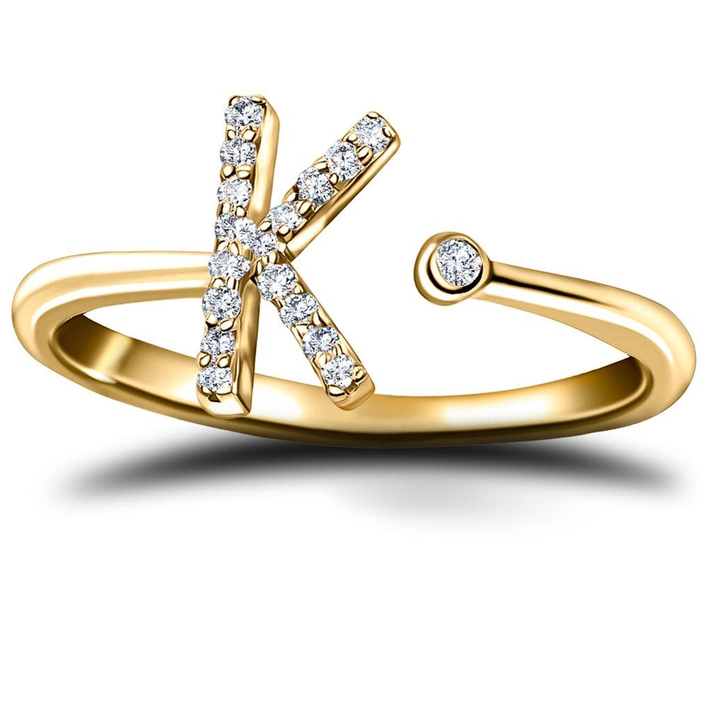 For Sale:  Personal Jewellery Diamond 0.10 Carat Initial K Letter Ring 18 Kt Yellow Gold 2