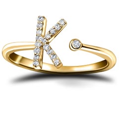 Personal Jewellery Diamond 0.10 Carat Initial K Letter Ring 18 Kt Yellow Gold