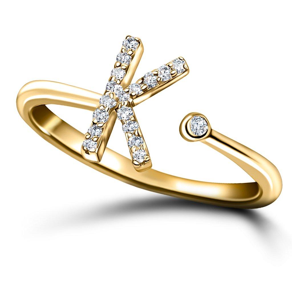 For Sale:  Personal Jewellery Diamond 0.10 Carat Initial K Letter Ring 18 Kt Yellow Gold 3