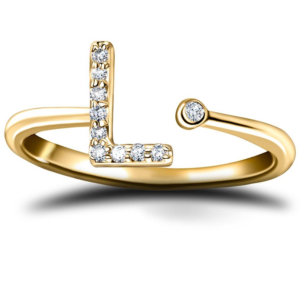 En vente :  Bague à bijoux personnelle en or jaune 18 carats avec diamants de 0,10 carat initial, L 2