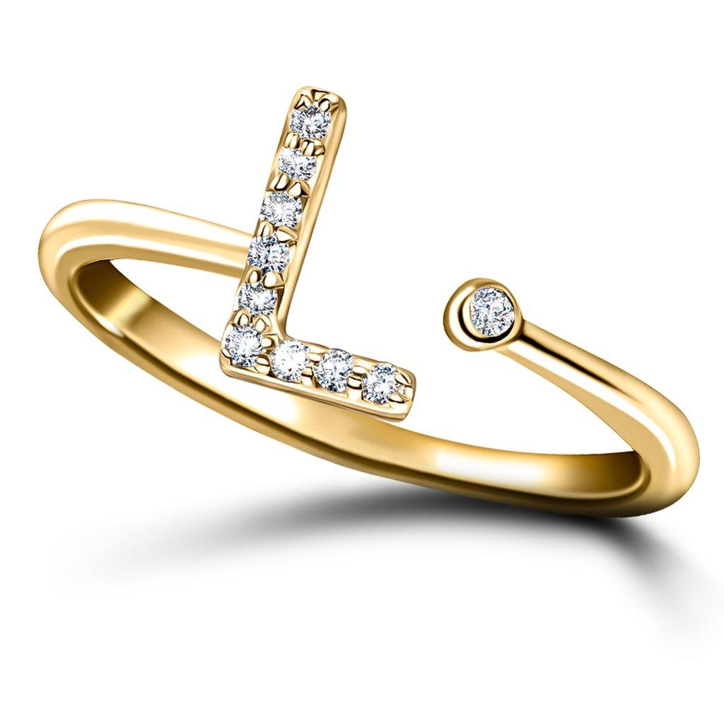 En vente :  Bague à bijoux personnelle en or jaune 18 carats avec diamants de 0,10 carat initial, L 3