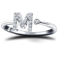 Personal Jewellery Diamond 0.10 Carat Initial, M, Ring 18 Karat White Gold