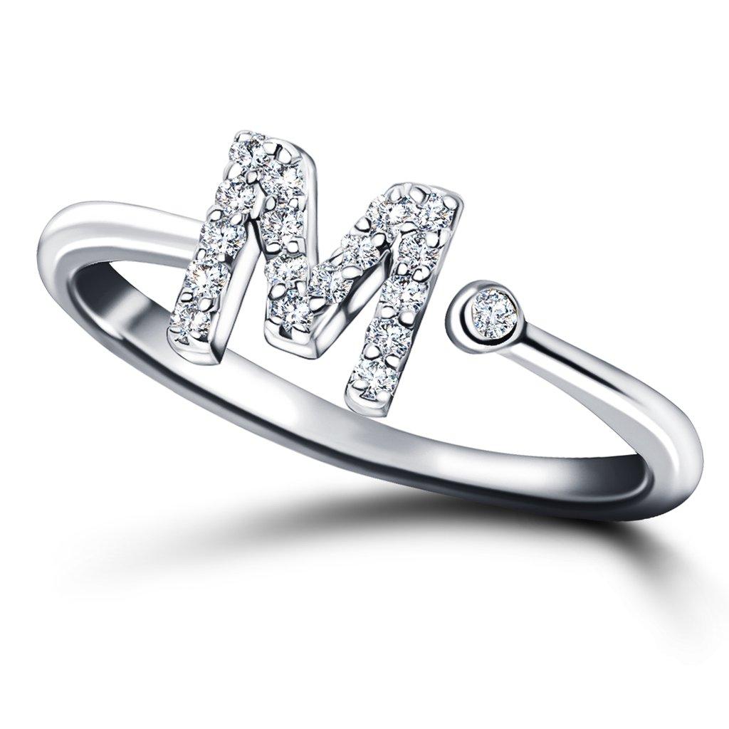 For Sale:  Personal Jewellery Diamond 0.10 Carat Initial, M, Ring 18 Karat White Gold 3