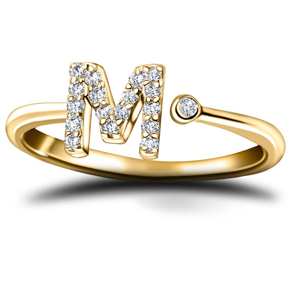 For Sale:  Personal Jewellery Diamond 0.10 Carat Initial M Ring 18 Karat Yellow Gold 2