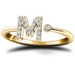 Personal Jewellery Diamond 0.10 Carat Initial M Ring 18 Karat Yellow Gold