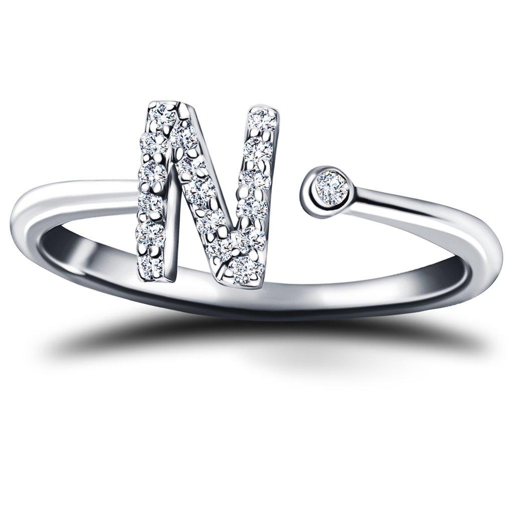 For Sale:  Personal Jewellery Diamond 0.10 Carat Initial N Letter Ring 18 Kt White Gold 2