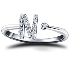 Personal Jewellery Diamond 0.10 Carat Initial N Letter Ring 18 Kt White Gold