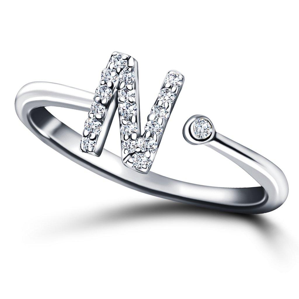 For Sale:  Personal Jewellery Diamond 0.10 Carat Initial N Letter Ring 18 Kt White Gold 3