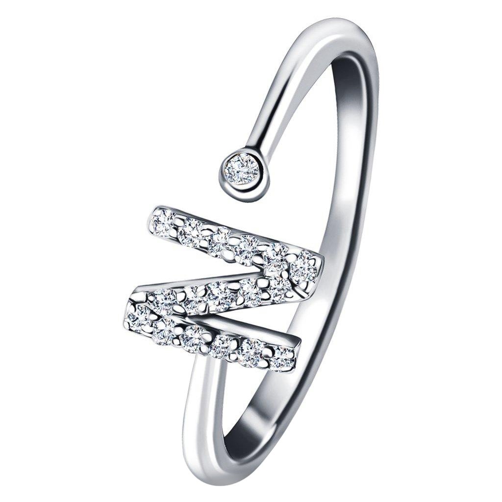 Bague de joaillerie personnelle N initiale en or blanc 18 carats avec diamants de 0,10 carat