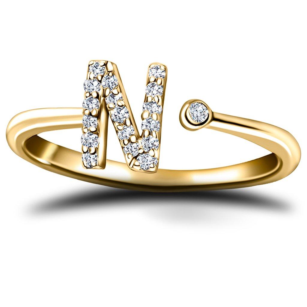 For Sale:  Personal Jewellery Diamond 0.10 Carat Initial-N-Letter Ring 18 Kt Yellow Gold 2