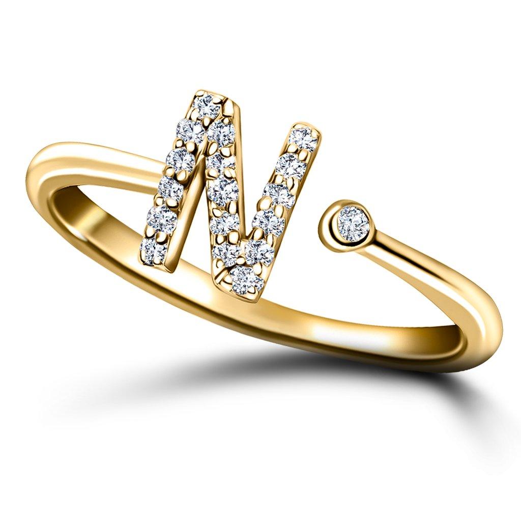 For Sale:  Personal Jewellery Diamond 0.10 Carat Initial-N-Letter Ring 18 Kt Yellow Gold 3