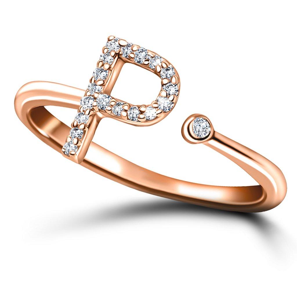 For Sale:  Personal Jewellery Diamond 0.10 Carat Initial -P- Letter Ring 18 Karat Rose Gold 3