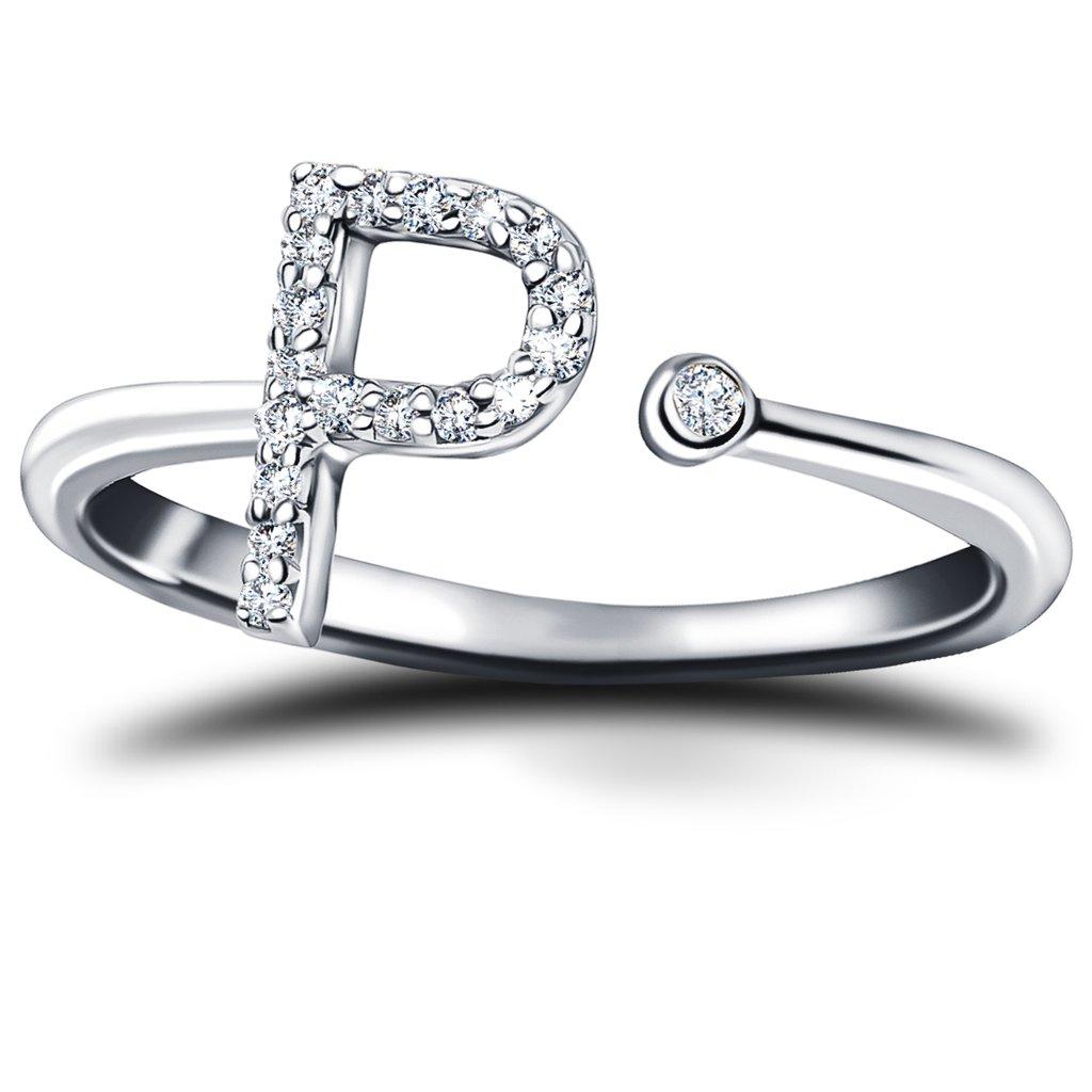 For Sale:  Personal Jewellery Diamond 0.10 Carat Initial-P-Letter Ring 18 Kt White Gold 2