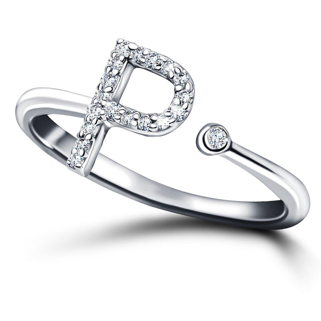 For Sale:  Personal Jewellery Diamond 0.10 Carat Initial-P-Letter Ring 18 Kt White Gold 4