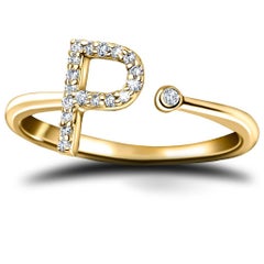 Personal Jewellery Diamond 0.10 Carat Initial -P- Letter Ring 18 Kt Yellow Gold