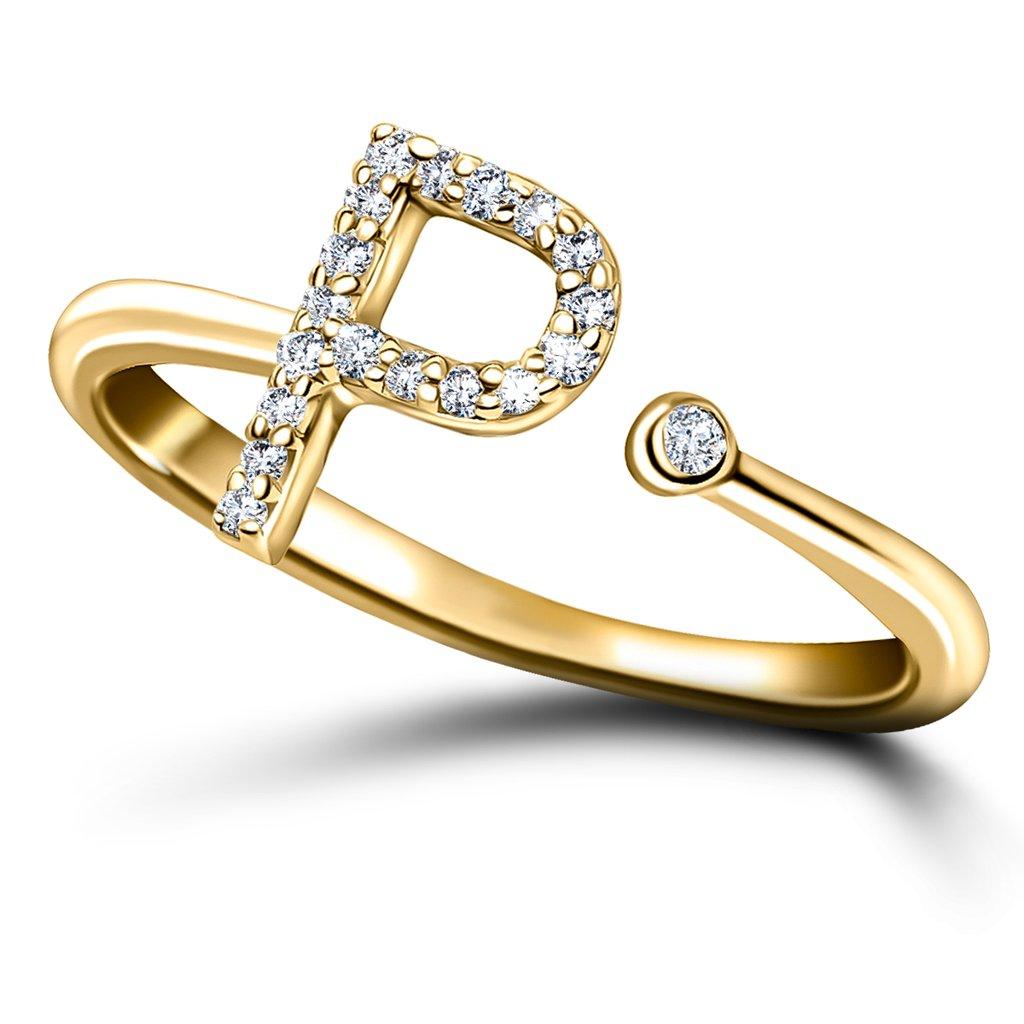 For Sale:  Personal Jewellery Diamond 0.10 Carat Initial -P- Letter Ring 18 Kt Yellow Gold 3