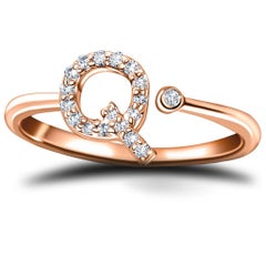 Personal Jewellery Diamond 0.10 Carat Initial-Q-Letter Ring 18 Karat Rose Gold