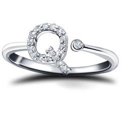 Personal Jewellery Diamond 0.10 Carat Initial-Q-Letter Ring 18 Kt White Gold