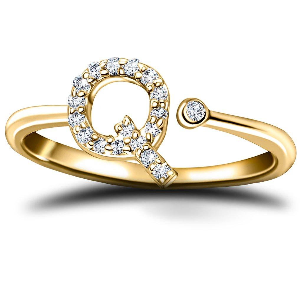 For Sale:  Personal Jewellery Diamond 0.10 Carat Initial-Q-Letter Ring 18 Kt Yellow Gold 2
