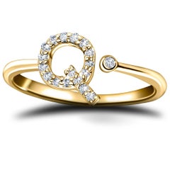 Anillo de joyería personal con diamante de 0,10 quilates y la letra «Q», de oro amarillo de 18 quilates