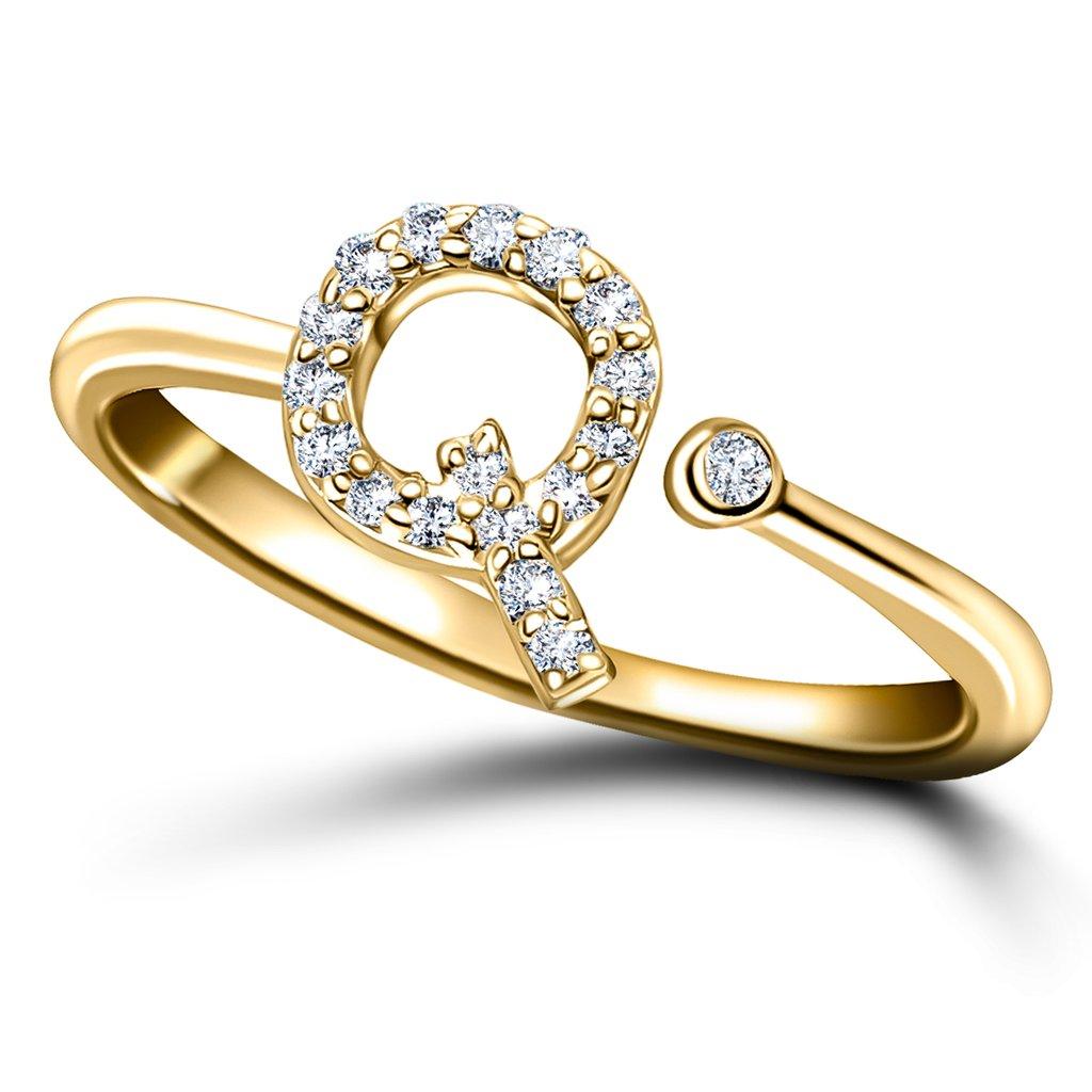 For Sale:  Personal Jewellery Diamond 0.10 Carat Initial-Q-Letter Ring 18 Kt Yellow Gold 3