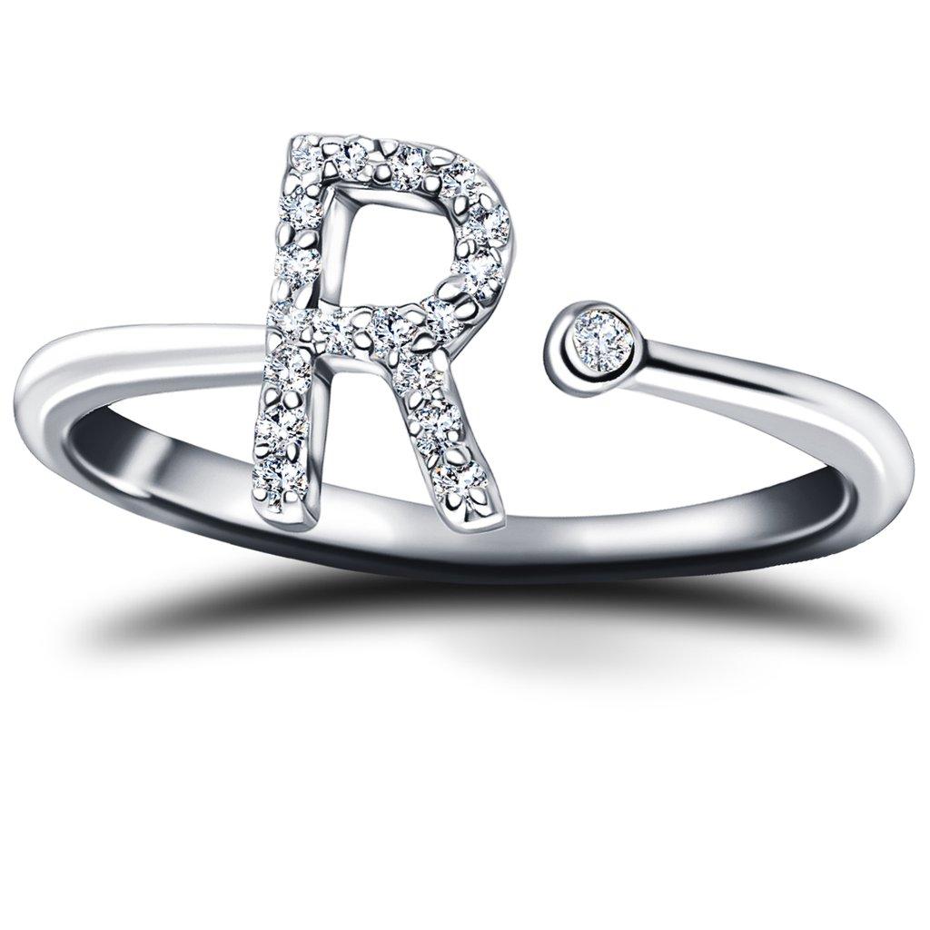 For Sale:  Personal Jewellery Diamond 0.10 Carat Initial-R-Letter Ring 18 Kt White Gold 2
