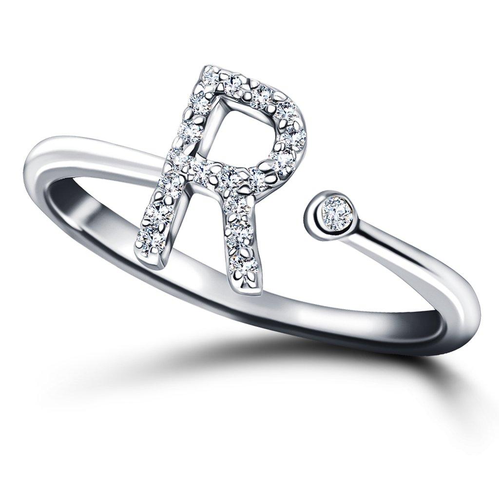 For Sale:  Personal Jewellery Diamond 0.10 Carat Initial-R-Letter Ring 18 Kt White Gold 3