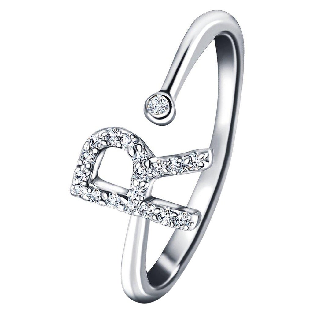 Bague à bijoux personnelle en or blanc 18 carats avec diamants de 0,10 carat initial-R-Letter