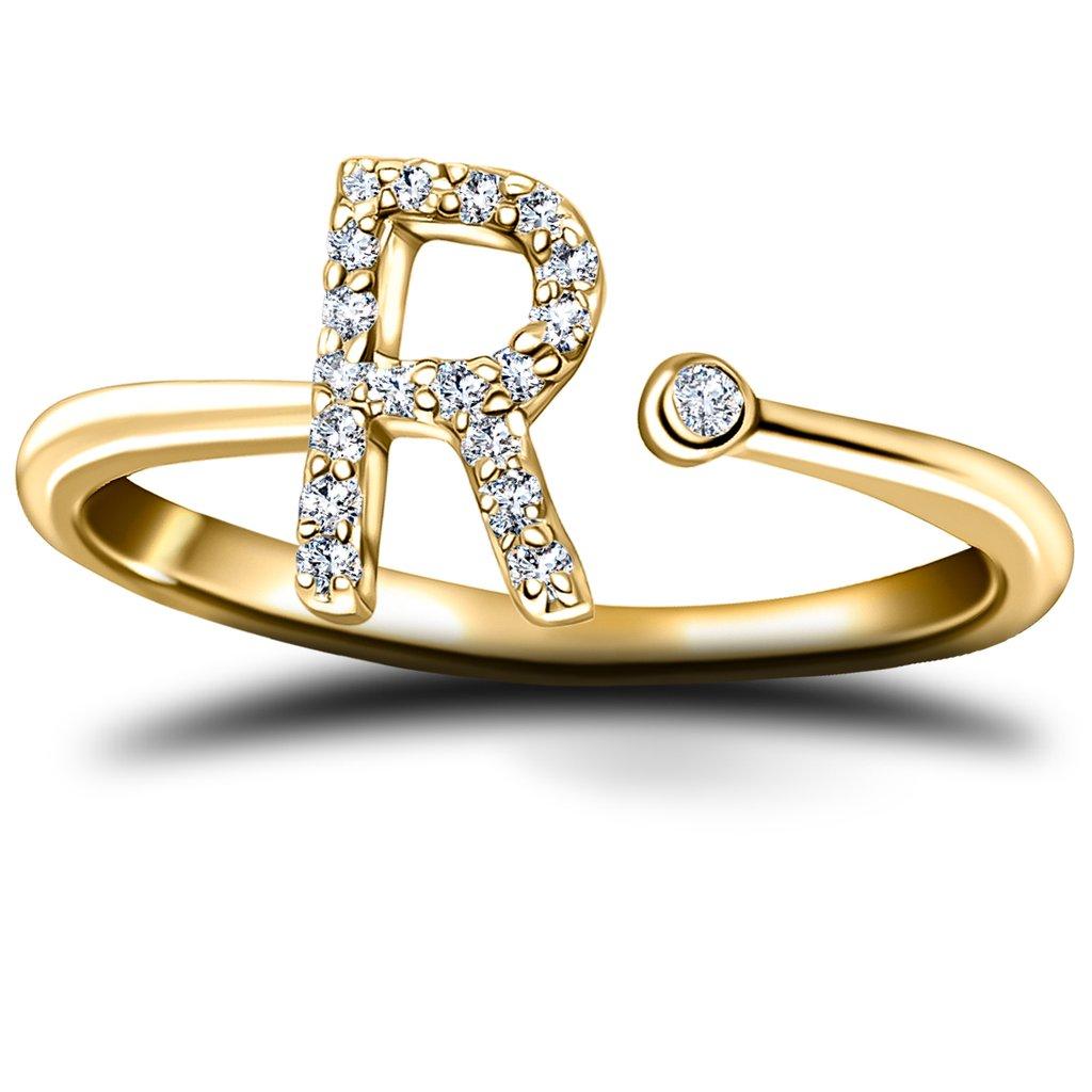 En vente :  Bague personnelle pour bijoux en or jaune 18 carats avec diamants de 0,10 carat initial-R-Letter 2