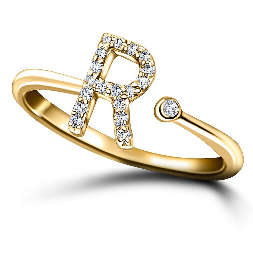 En vente :  Bague personnelle pour bijoux en or jaune 18 carats avec diamants de 0,10 carat initial-R-Letter 3