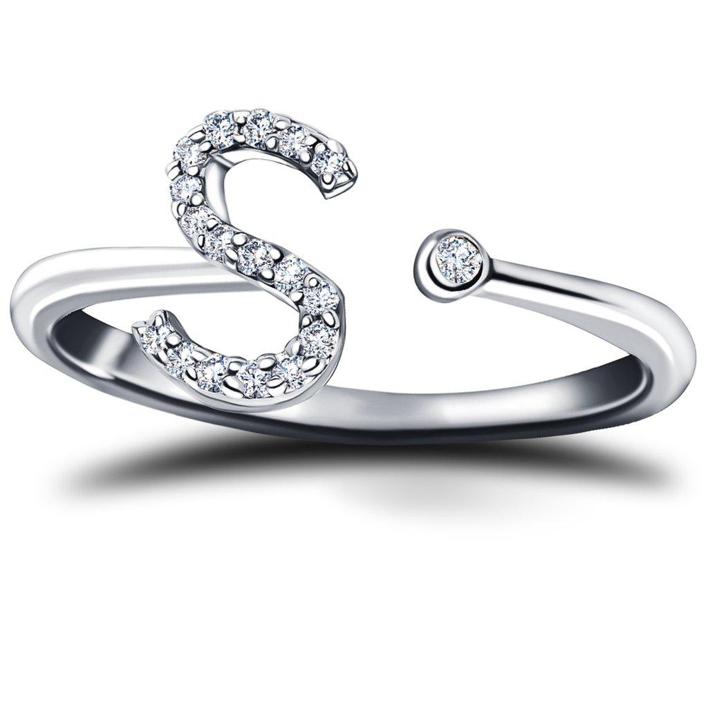 For Sale:  Personal Jewellery Diamond 0.10 Carat Initial S Ring 18 Karat White Gold 2