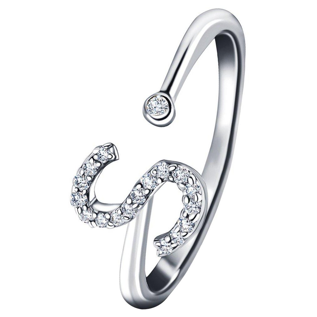 Gioielli personali Anello con diamante da 0,10 carati con iniziale S in oro bianco da 18 carati