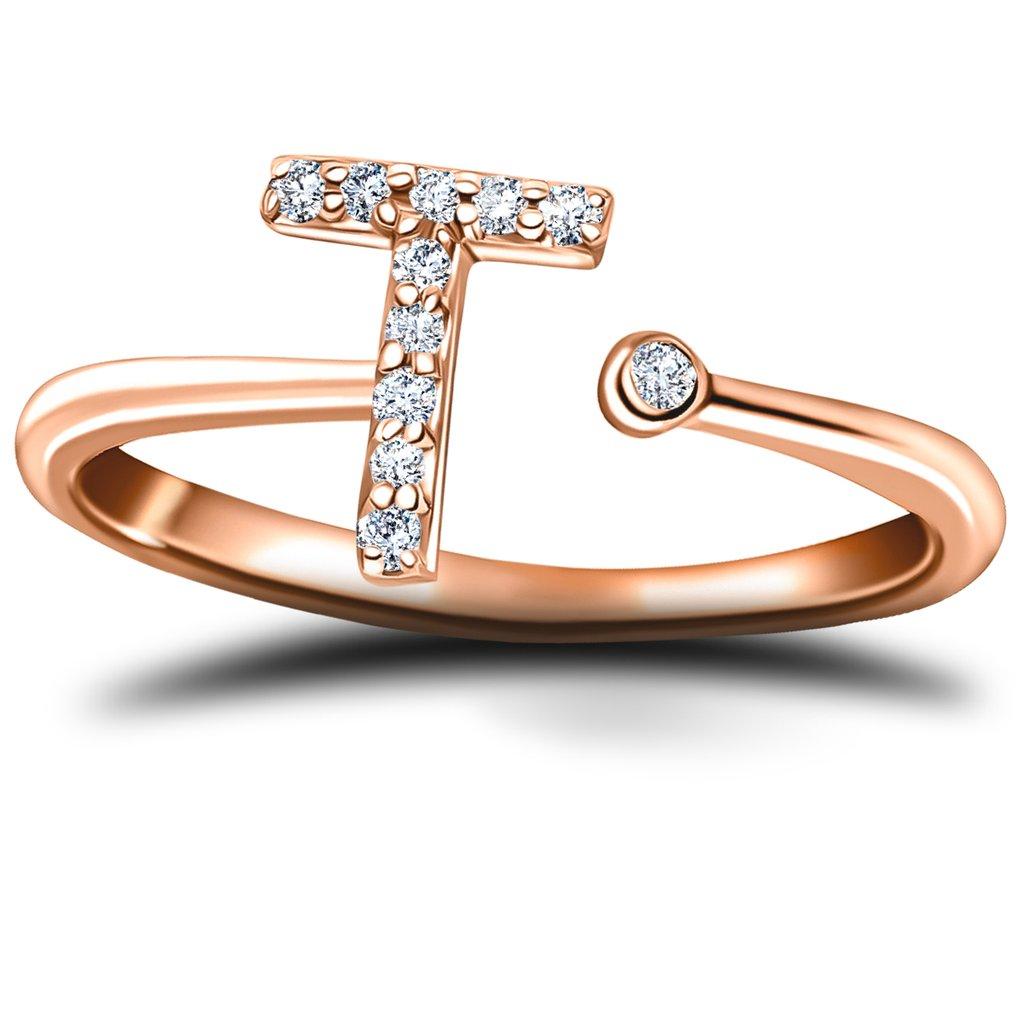 For Sale:  Personal Jewellery Diamond 0.10 Carat Initial-T-Letter Ring 18 Karat Rose Gold 2
