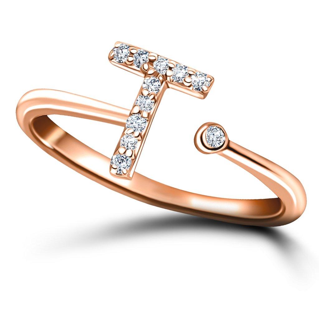 For Sale:  Personal Jewellery Diamond 0.10 Carat Initial-T-Letter Ring 18 Karat Rose Gold 3