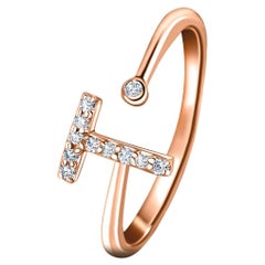 Joyería personal Anillo de diamantes 0,10 quilates Letra inicial T Oro rosa de 18 quilates