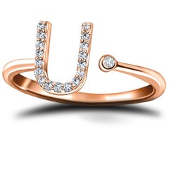 Personal Jewellery Diamond 0.10 Carat Initial-U-Letter Ring 18 Karat Rose Gold