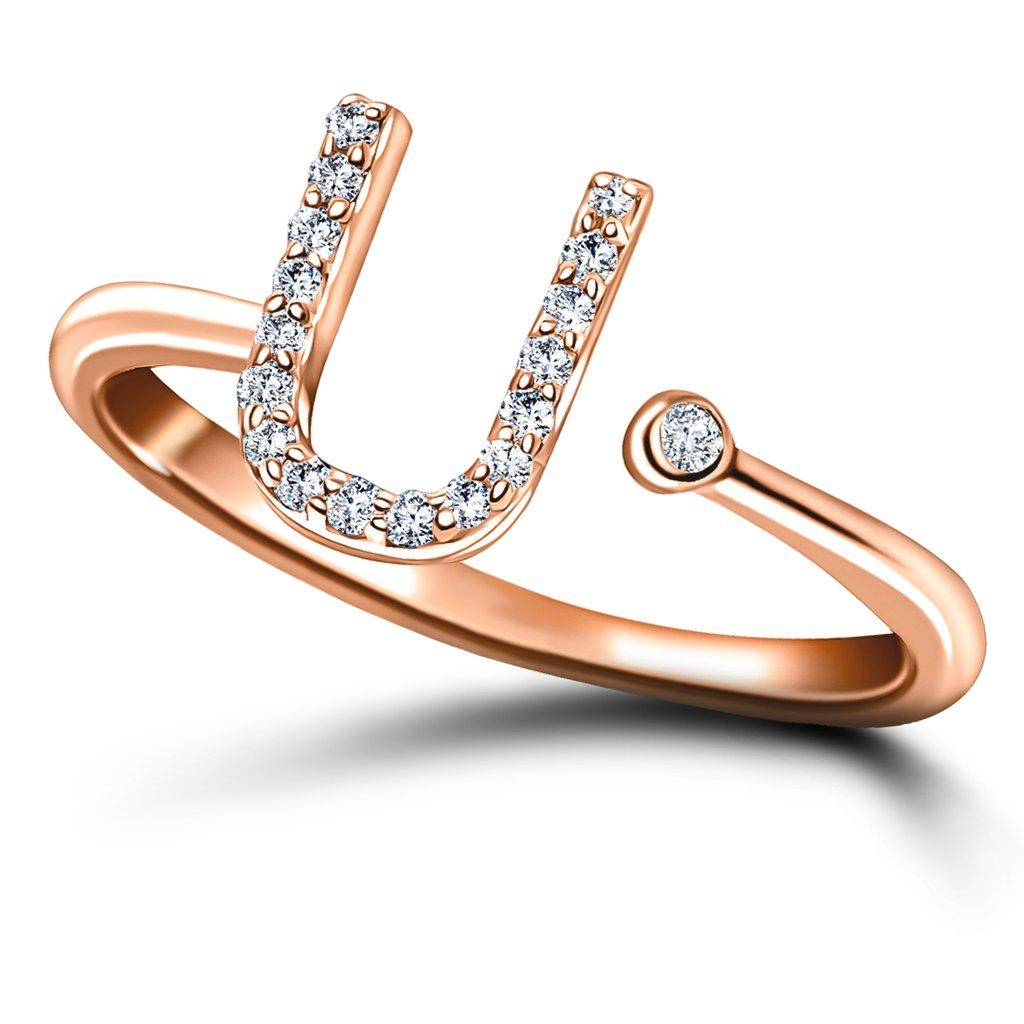 For Sale:  Personal Jewellery Diamond 0.10 Carat Initial-U-Letter Ring 18 Karat Rose Gold 3
