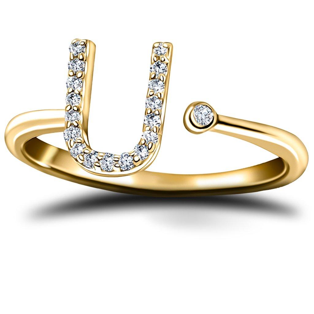 For Sale:  Personal Jewellery Diamond 0.10 Carat Initial-U-Letter Ring 18 Karat Yellow Gold 2