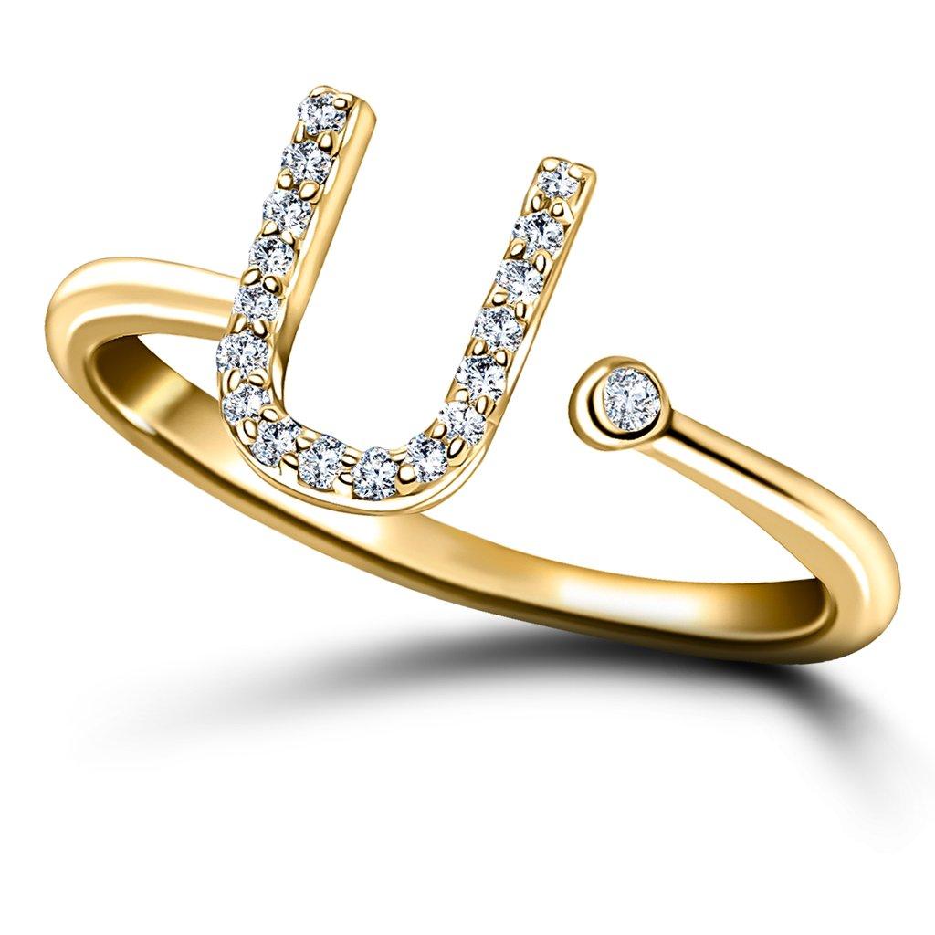 For Sale:  Personal Jewellery Diamond 0.10 Carat Initial-U-Letter Ring 18 Karat Yellow Gold 3
