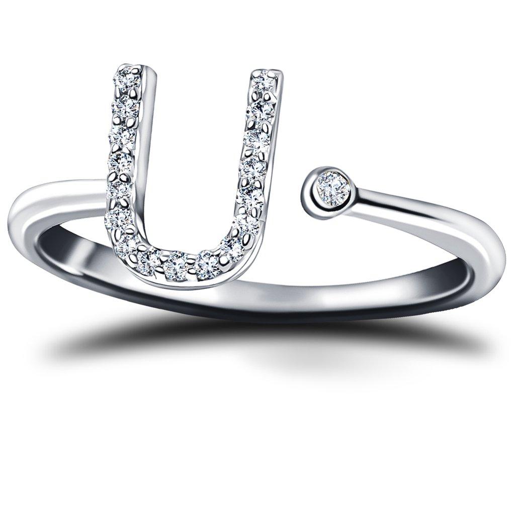 For Sale:  Personal Jewellery Diamond 0.10 Carat Initial-U-Letter Ring 18 Kt White Gold 2