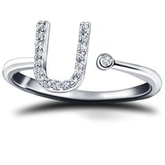 Personal Jewellery Diamond 0.10 Carat Initial-U-Letter Ring 18 Kt White Gold