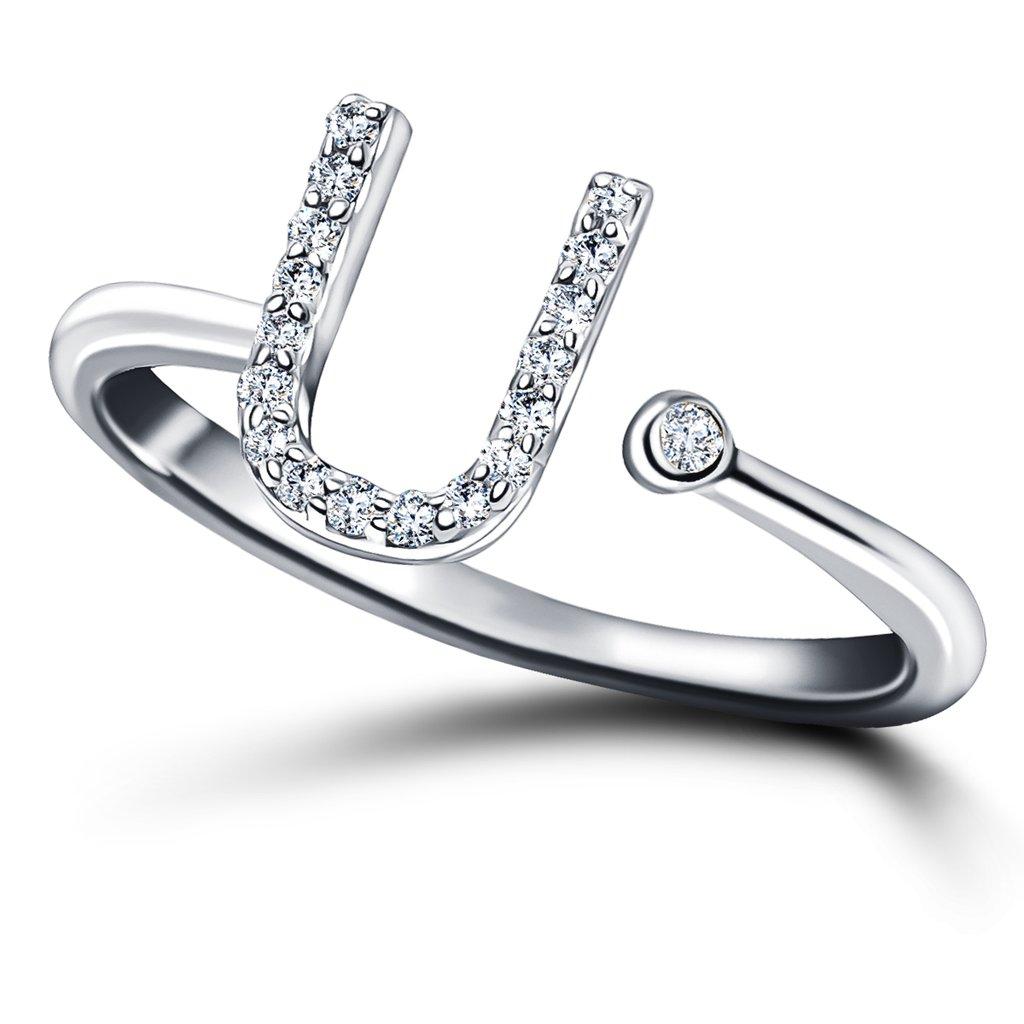 For Sale:  Personal Jewellery Diamond 0.10 Carat Initial-U-Letter Ring 18 Kt White Gold 4