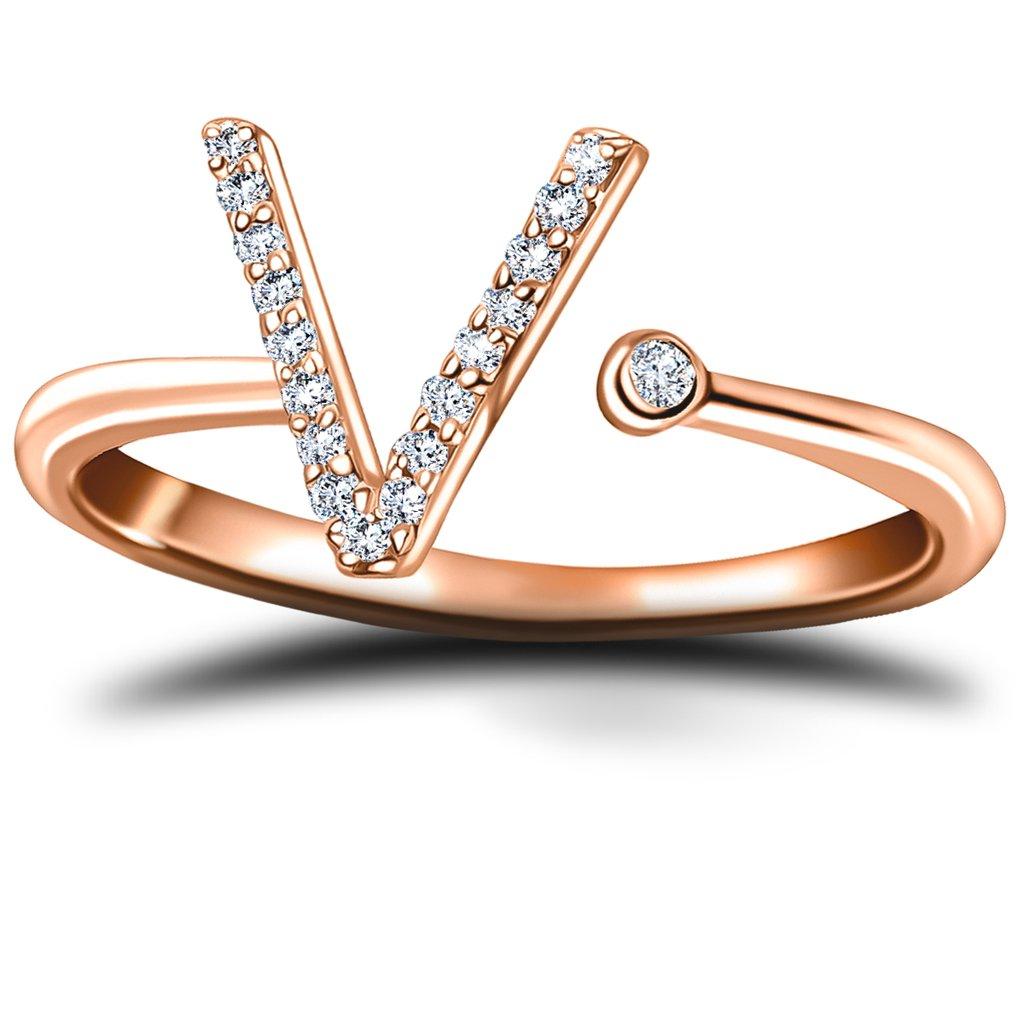 For Sale:  Personal Jewellery Diamond 0.10 Carat Initial -V- Letter Ring 18 Karat Rose Gold 2