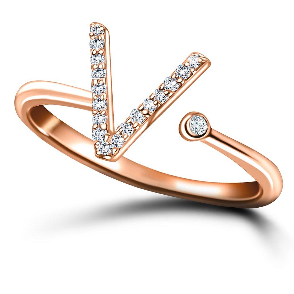 For Sale:  Personal Jewellery Diamond 0.10 Carat Initial -V- Letter Ring 18 Karat Rose Gold 3