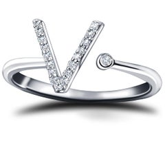 Personal Jewellery Diamond 0.10 Carat Initial -V- Letter Ring 18 Kt White Gold