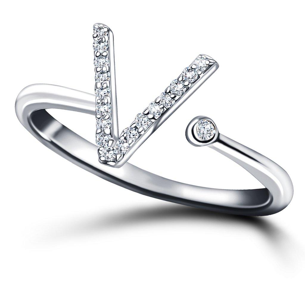 For Sale:  Personal Jewellery Diamond 0.10 Carat Initial -V- Letter Ring 18 Kt White Gold 3